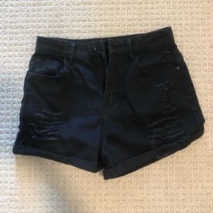 Black Denim High Waisted Shorts